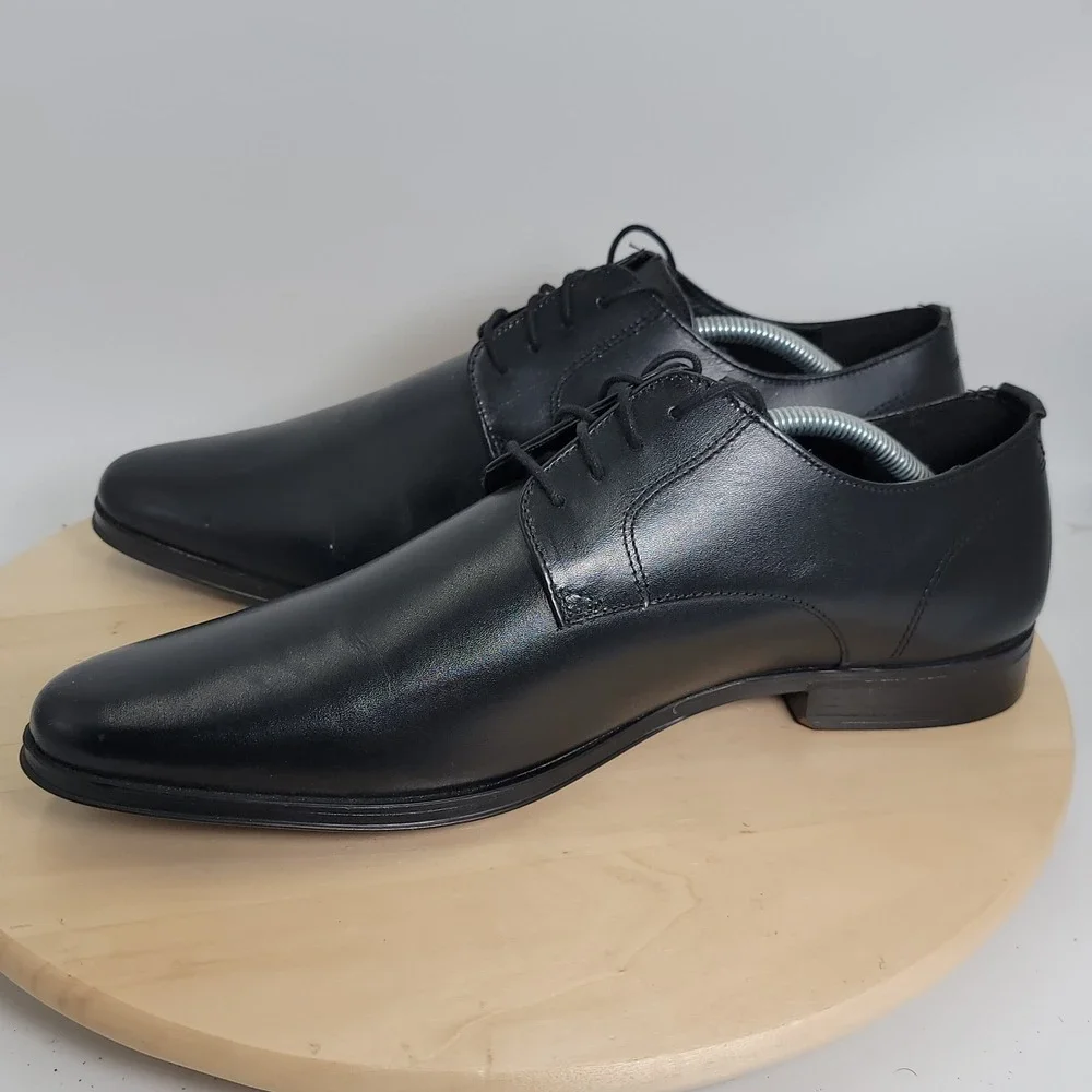ASOS DESIGN Derby Shoes Men 9.5 Black Faux Leather Lace Up Formal Dress Shoes
